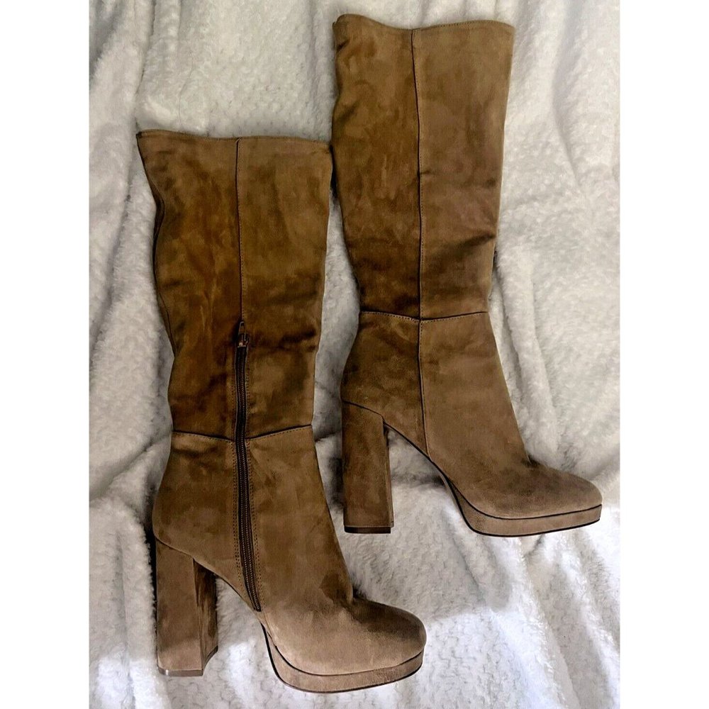 Steve Madden Womens Marcello Suede Block Heel Mid-Calf Boots Size 10 Tan